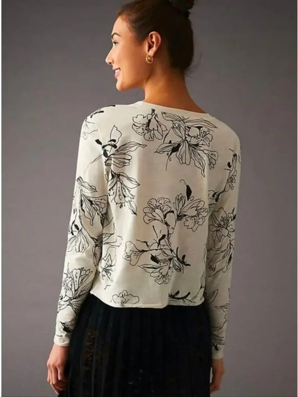 Anthropologie Cream Long-Sleeve Floral Tee - Picture 2 of 11